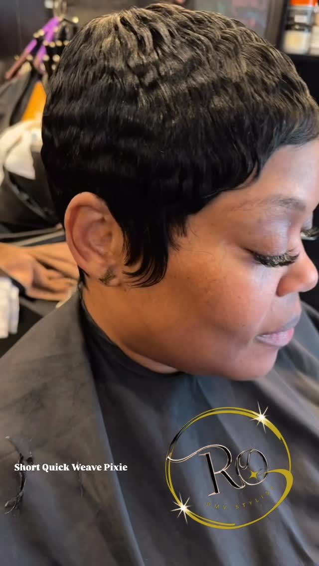 Short pixie with sculpted waves, profile view